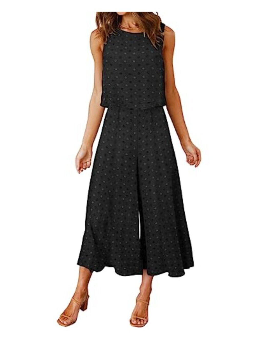 Women's 2 Piece Wide Leg Crop Pant Set Sleeveless Top Summer Jumpsuit
